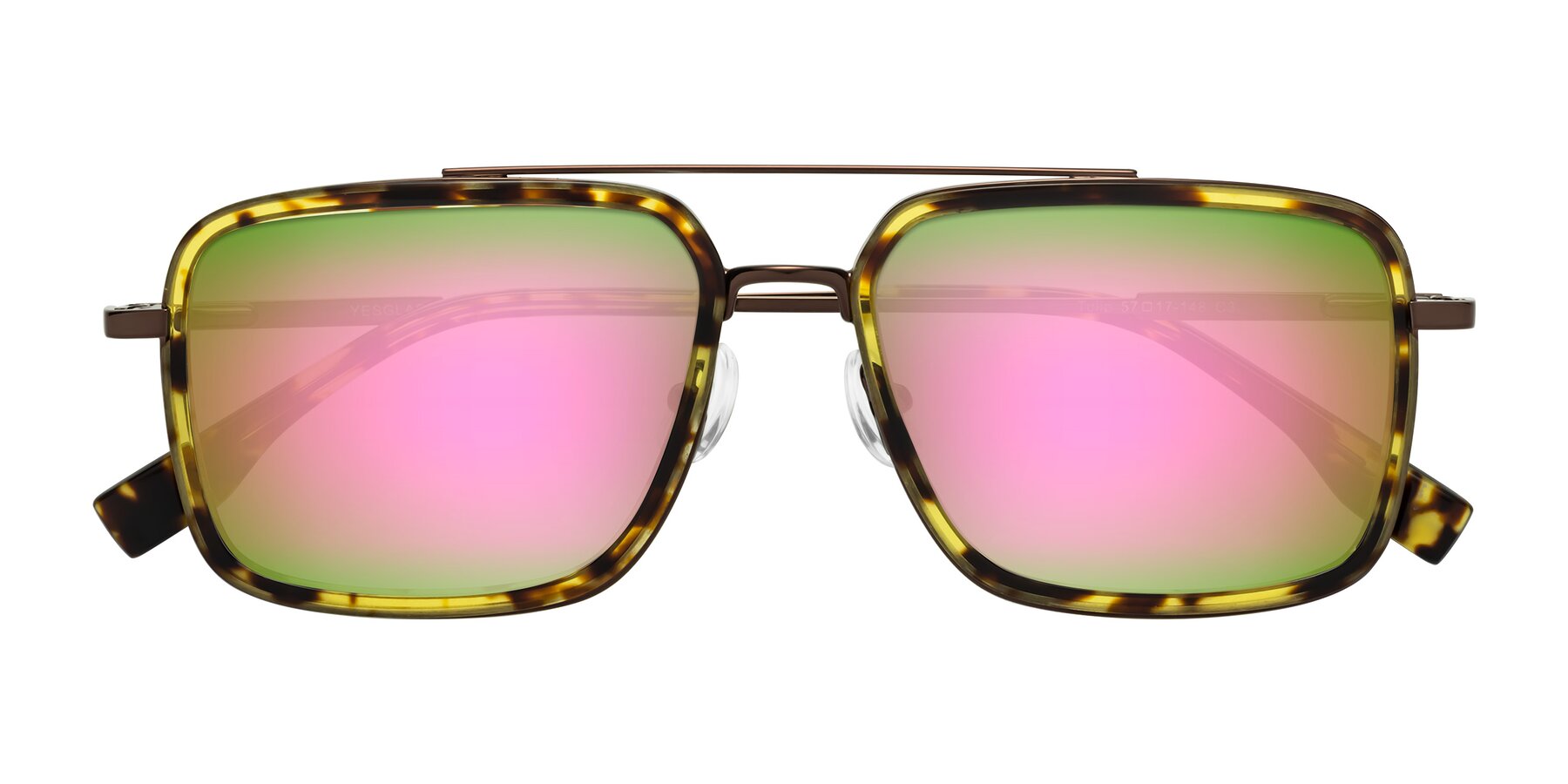 Folded Front of Tulip in Tortoise-Brown with Pink Mirrored Lenses