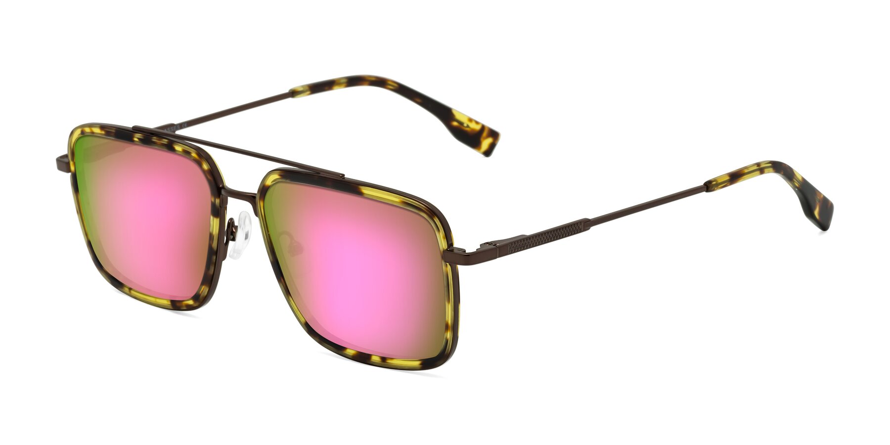 Angle of Tulip in Tortoise-Brown with Pink Mirrored Lenses