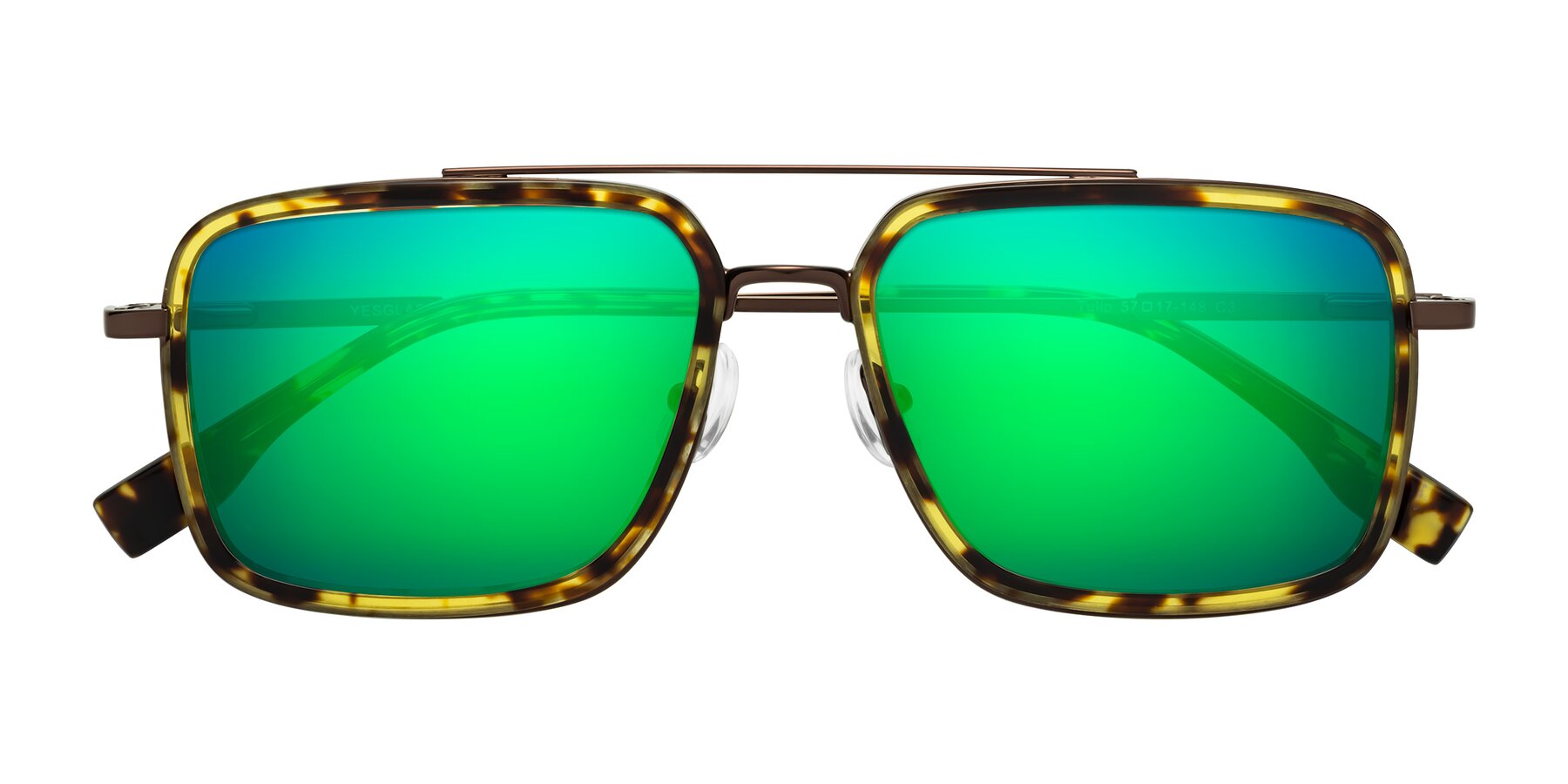 Folded Front of Tulip in Tortoise-Brown with Green Mirrored Lenses