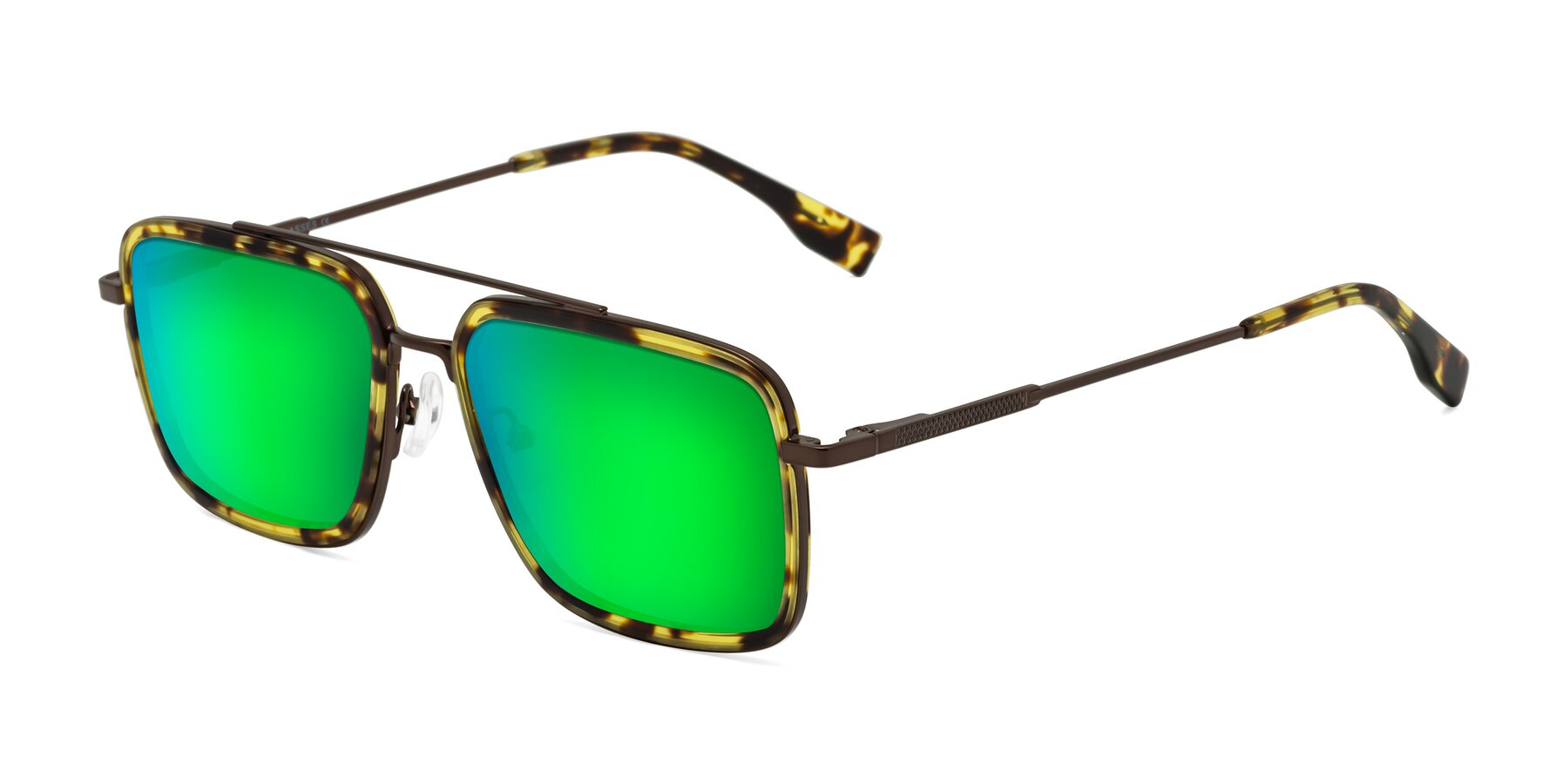 Angle of Tulip in Tortoise-Brown with Green Mirrored Lenses