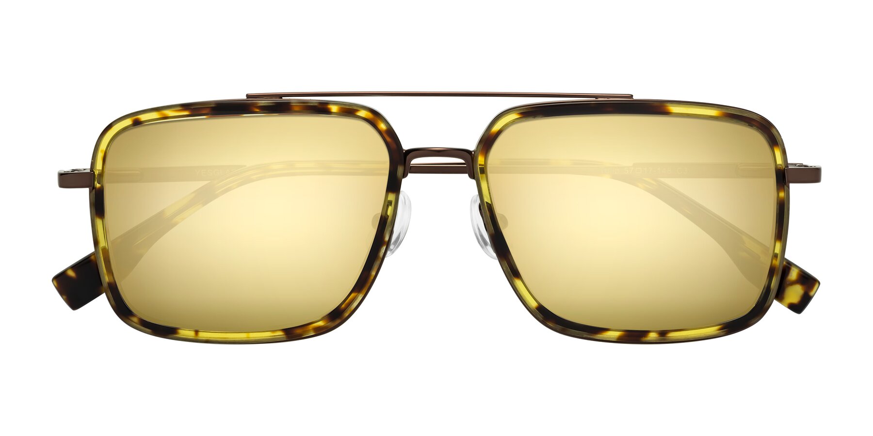 Folded Front of Tulip in Tortoise-Brown with Gold Mirrored Lenses