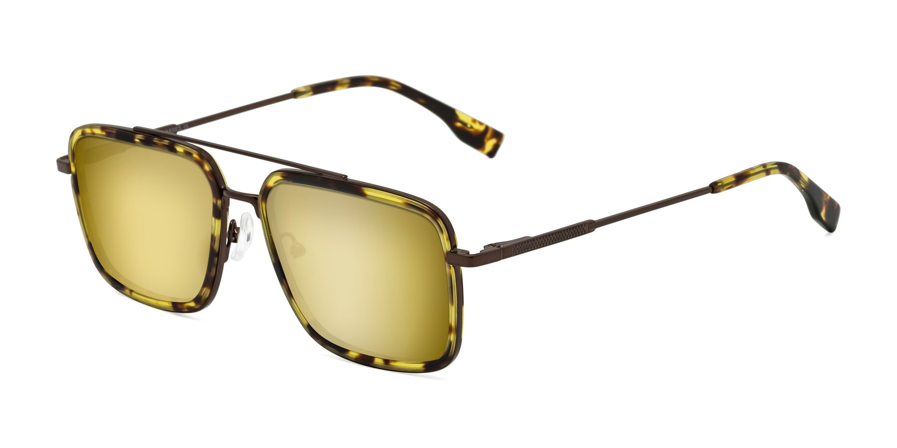 Angle of Tulip in Tortoise-Brown with Gold Mirrored Lenses