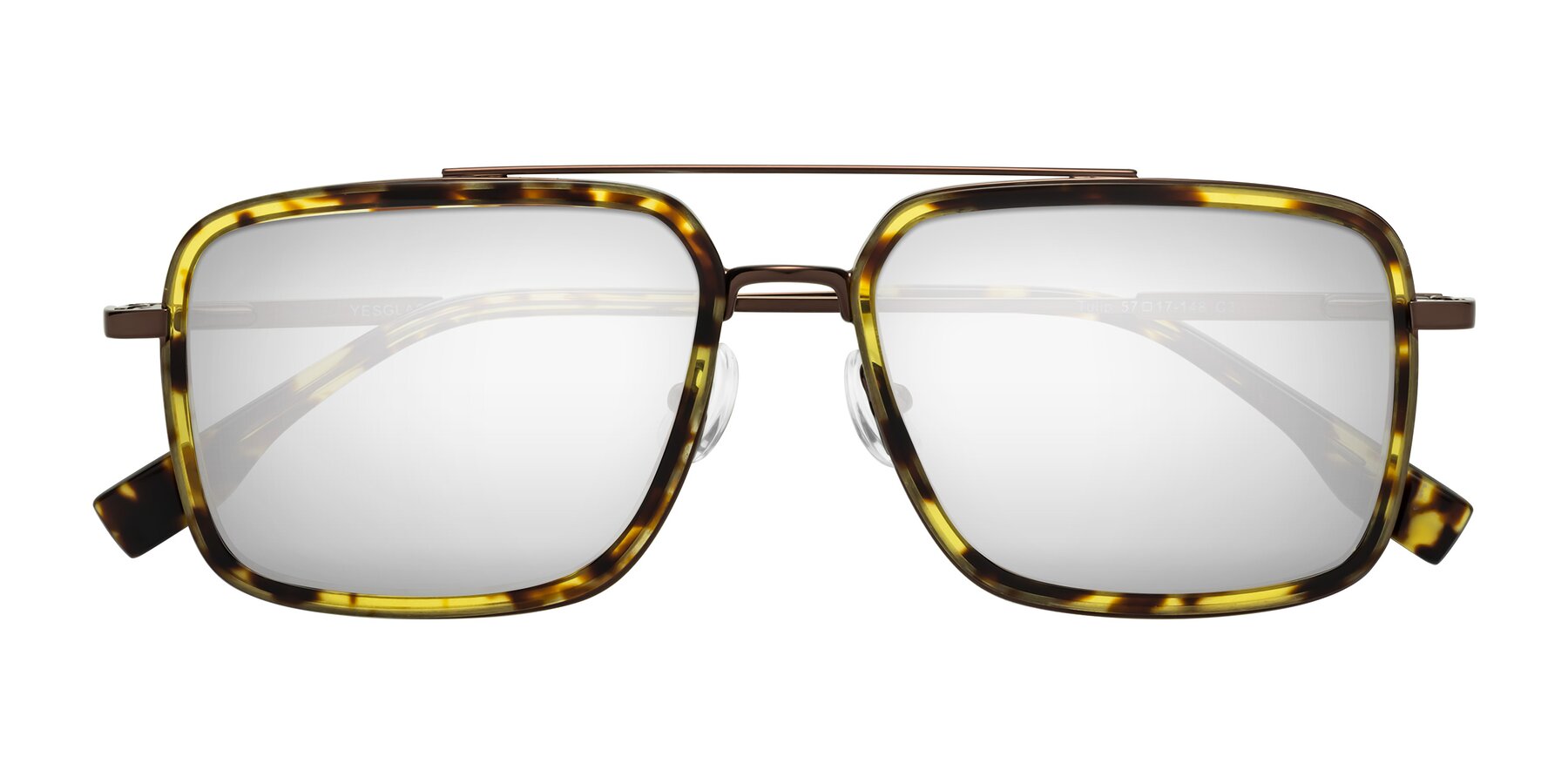 Folded Front of Tulip in Tortoise-Brown with Silver Mirrored Lenses