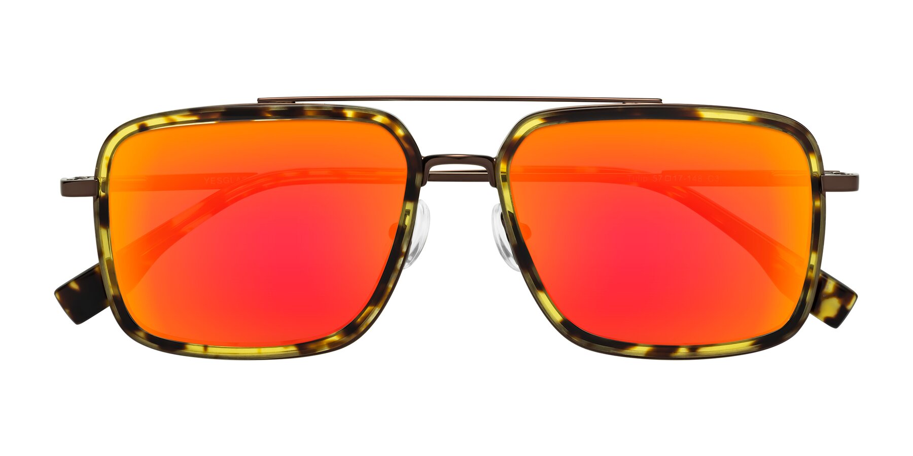 Folded Front of Tulip in Tortoise-Brown with Red Gold Mirrored Lenses