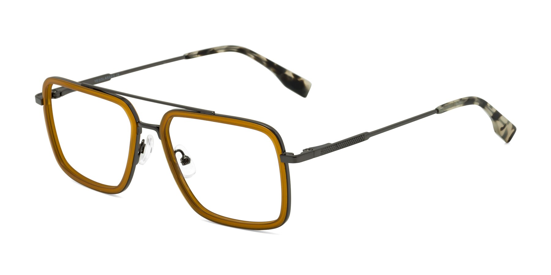 Angle of Tulip in Caramel-Gunmetal with Clear Eyeglass Lenses