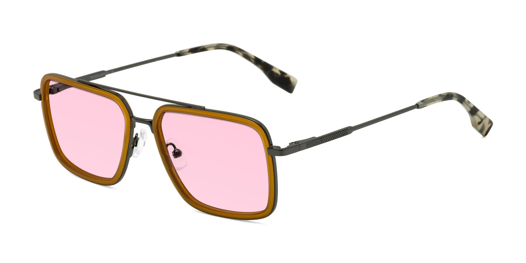 Angle of Tulip in Caramel-Gunmetal with Light Pink Tinted Lenses