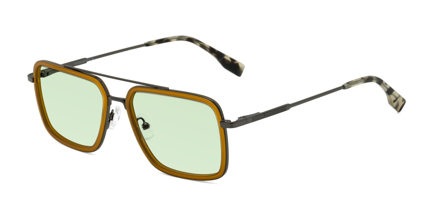 Angle of Tulip in Caramel-Gunmetal with Light Green Tinted Lenses