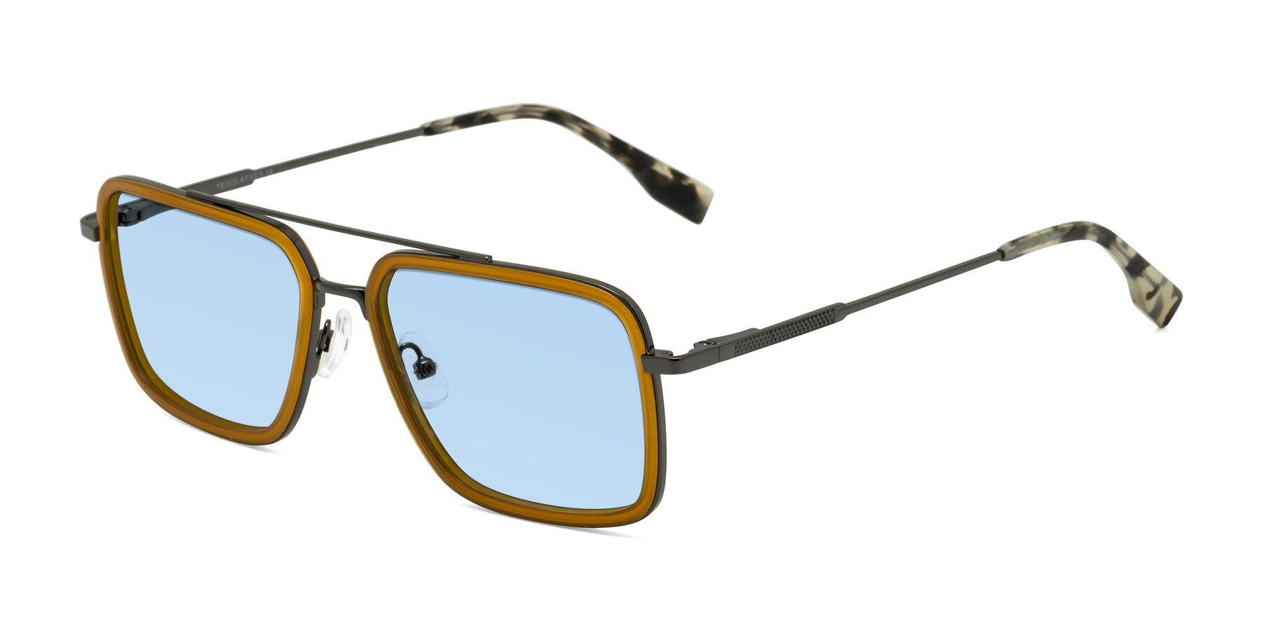 Angle of Tulip in Caramel-Gunmetal with Light Blue Tinted Lenses