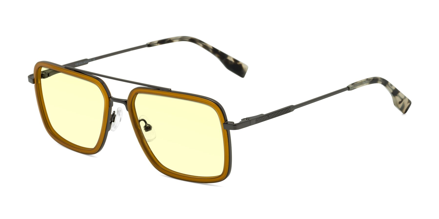 Angle of Tulip in Caramel-Gunmetal with Light Yellow Tinted Lenses