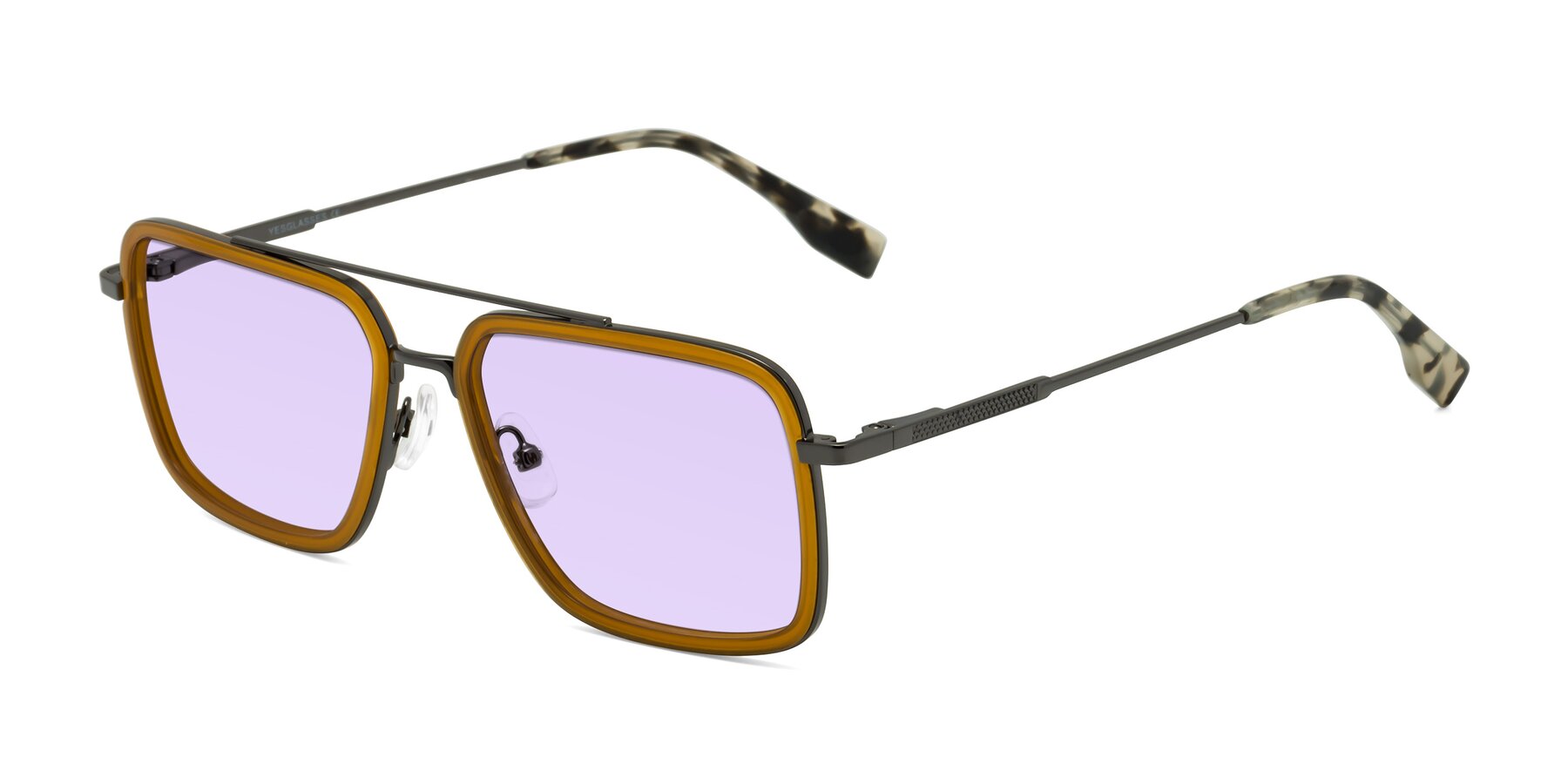 Angle of Tulip in Caramel-Gunmetal with Light Purple Tinted Lenses