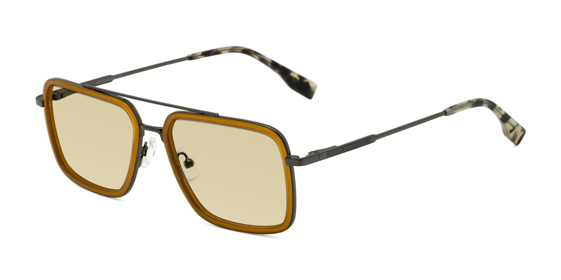 Angle of Tulip in Caramel-Gunmetal with Light Champagne Tinted Lenses