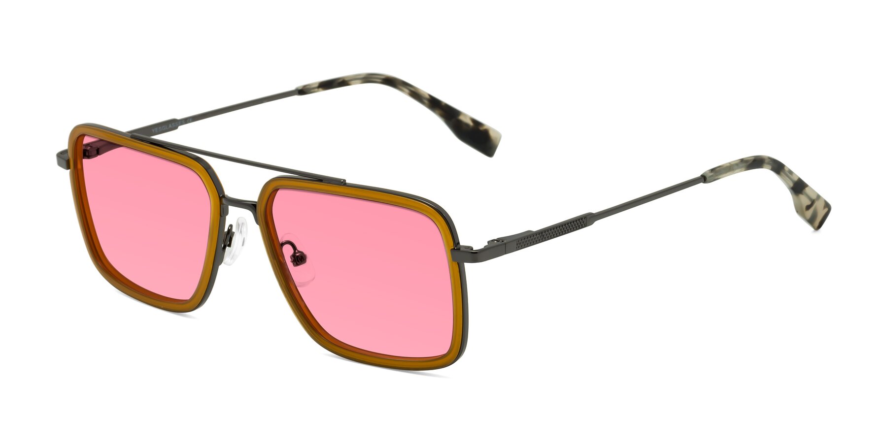 Angle of Tulip in Caramel-Gunmetal with Pink Tinted Lenses