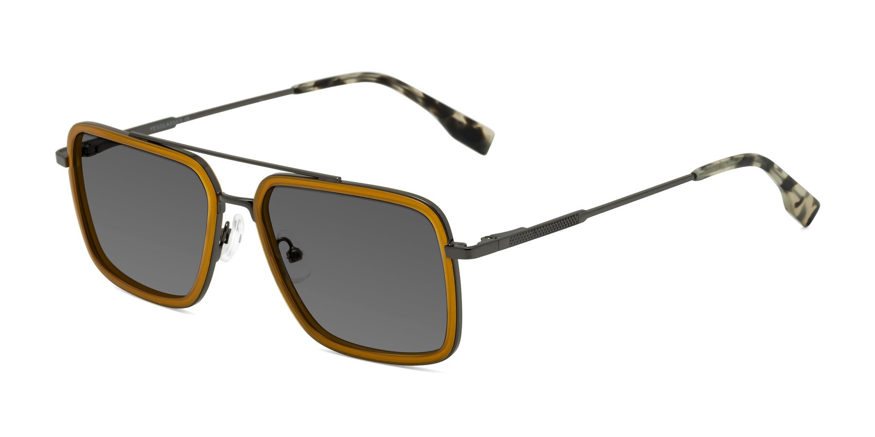 Angle of Tulip in Caramel-Gunmetal with Medium Gray Tinted Lenses