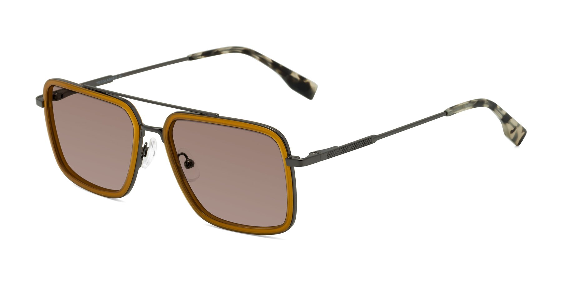 Angle of Tulip in Caramel-Gunmetal with Medium Brown Tinted Lenses