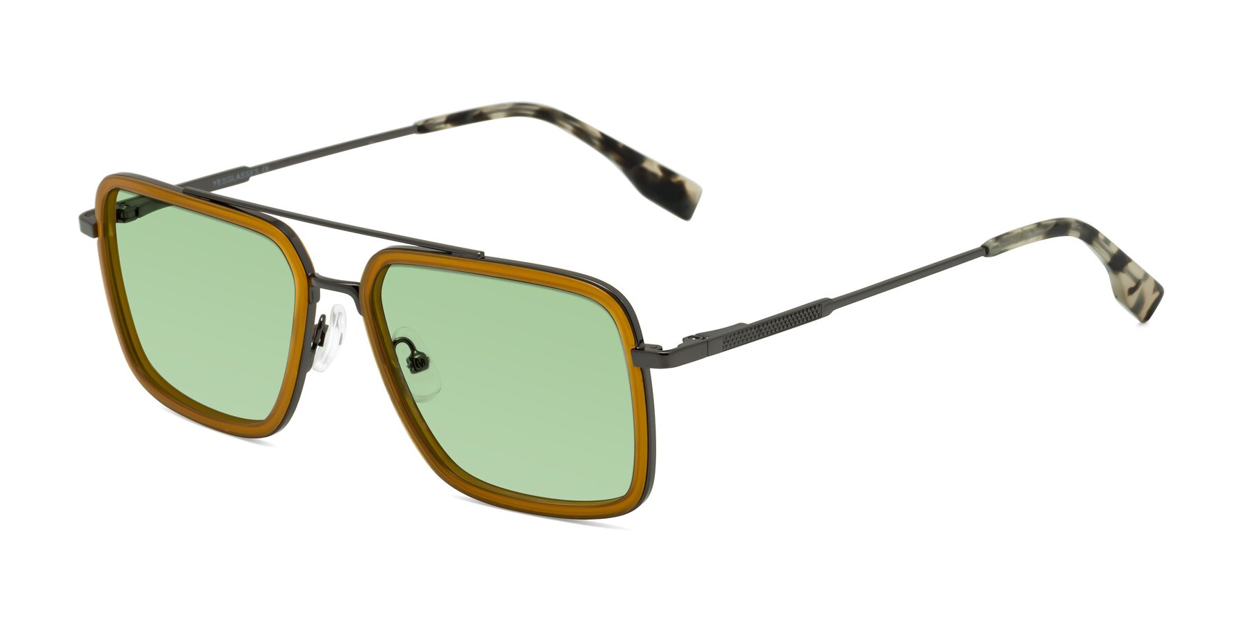 Angle of Tulip in Caramel-Gunmetal with Medium Green Tinted Lenses