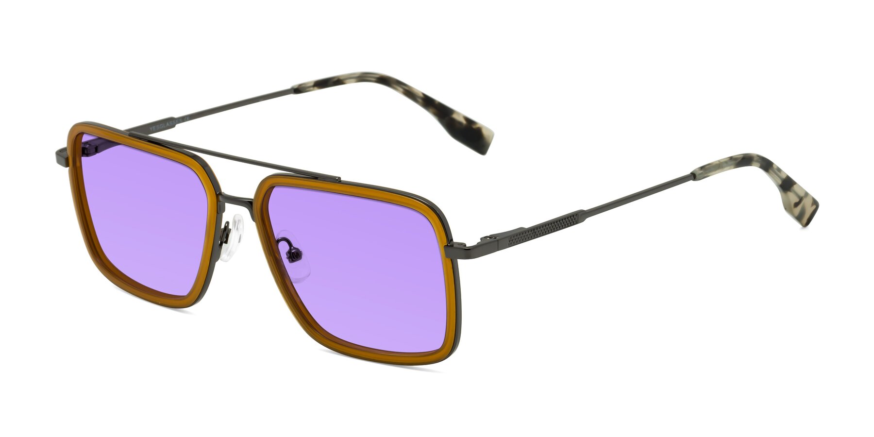 Angle of Tulip in Caramel-Gunmetal with Medium Purple Tinted Lenses