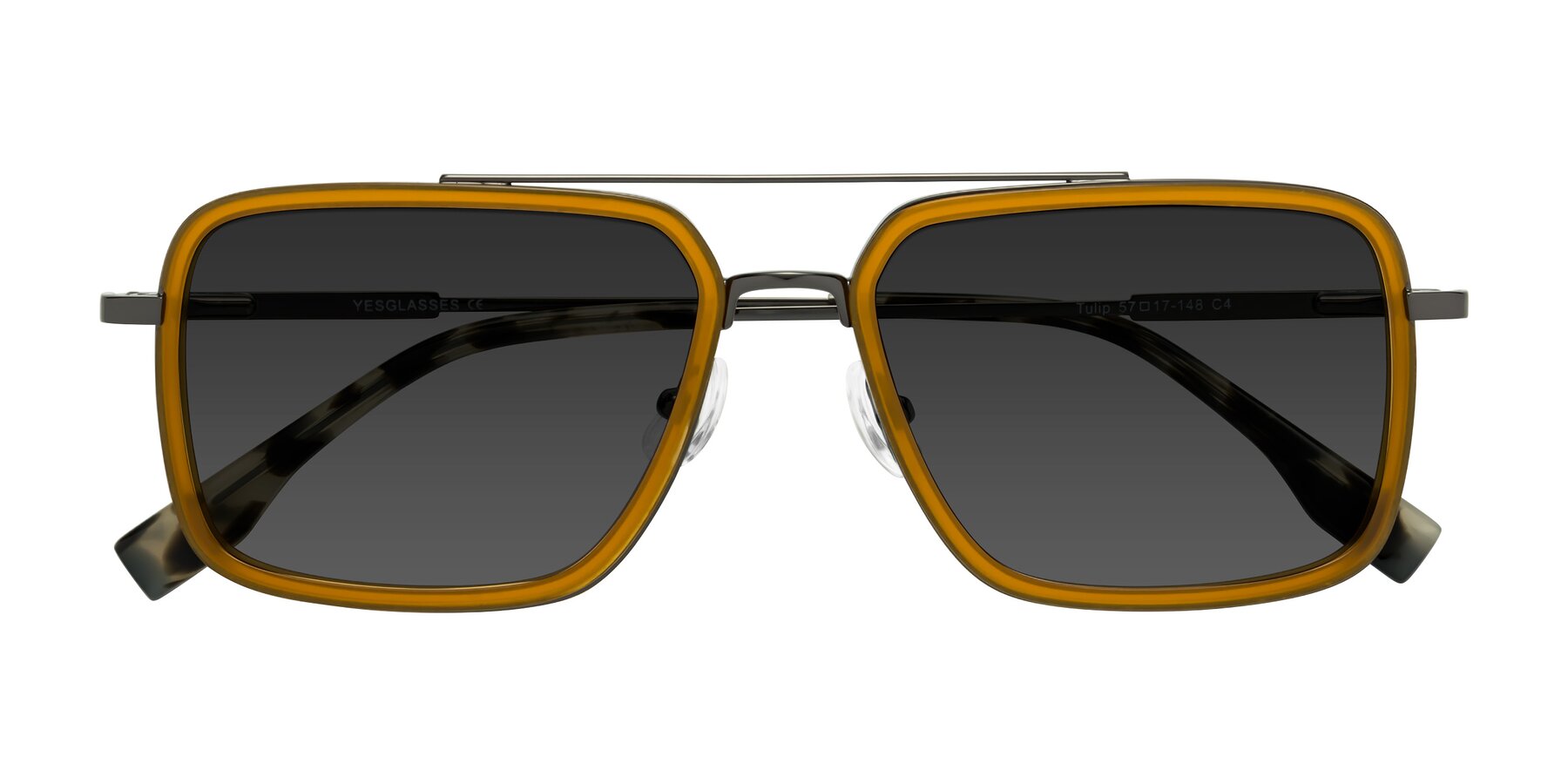 Folded Front of Tulip in Caramel-Gunmetal with Gray Tinted Lenses