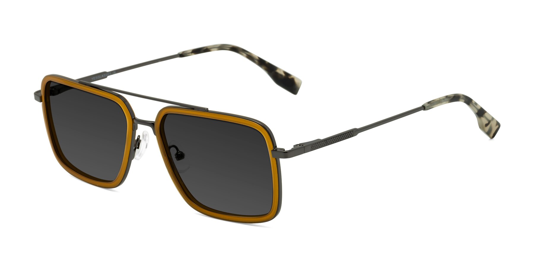 Angle of Tulip in Caramel-Gunmetal with Gray Tinted Lenses