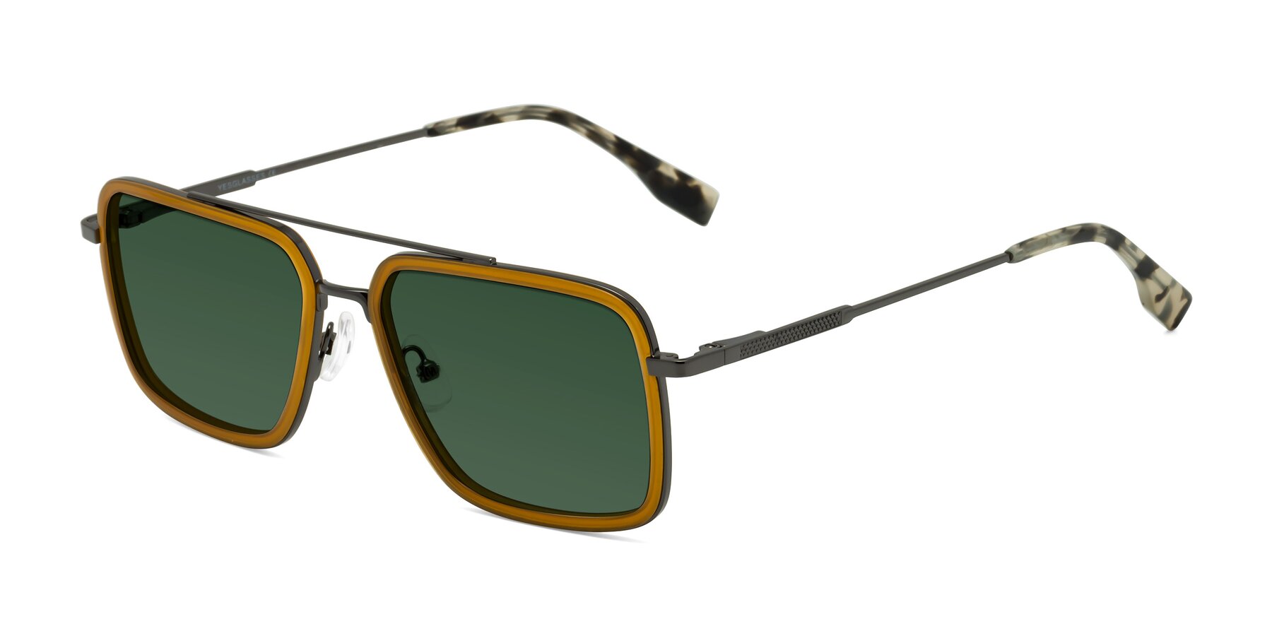 Angle of Tulip in Caramel-Gunmetal with Green Tinted Lenses