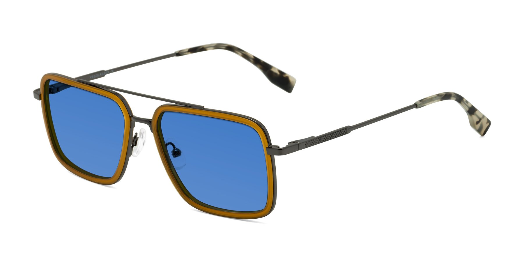 Angle of Tulip in Caramel-Gunmetal with Blue Tinted Lenses