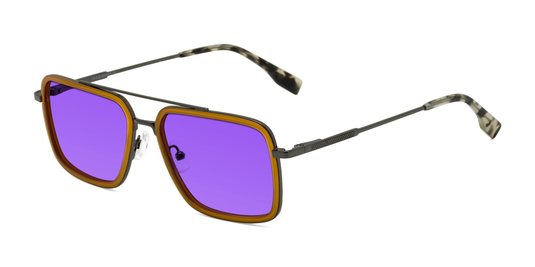 Angle of Tulip in Caramel-Gunmetal with Purple Tinted Lenses