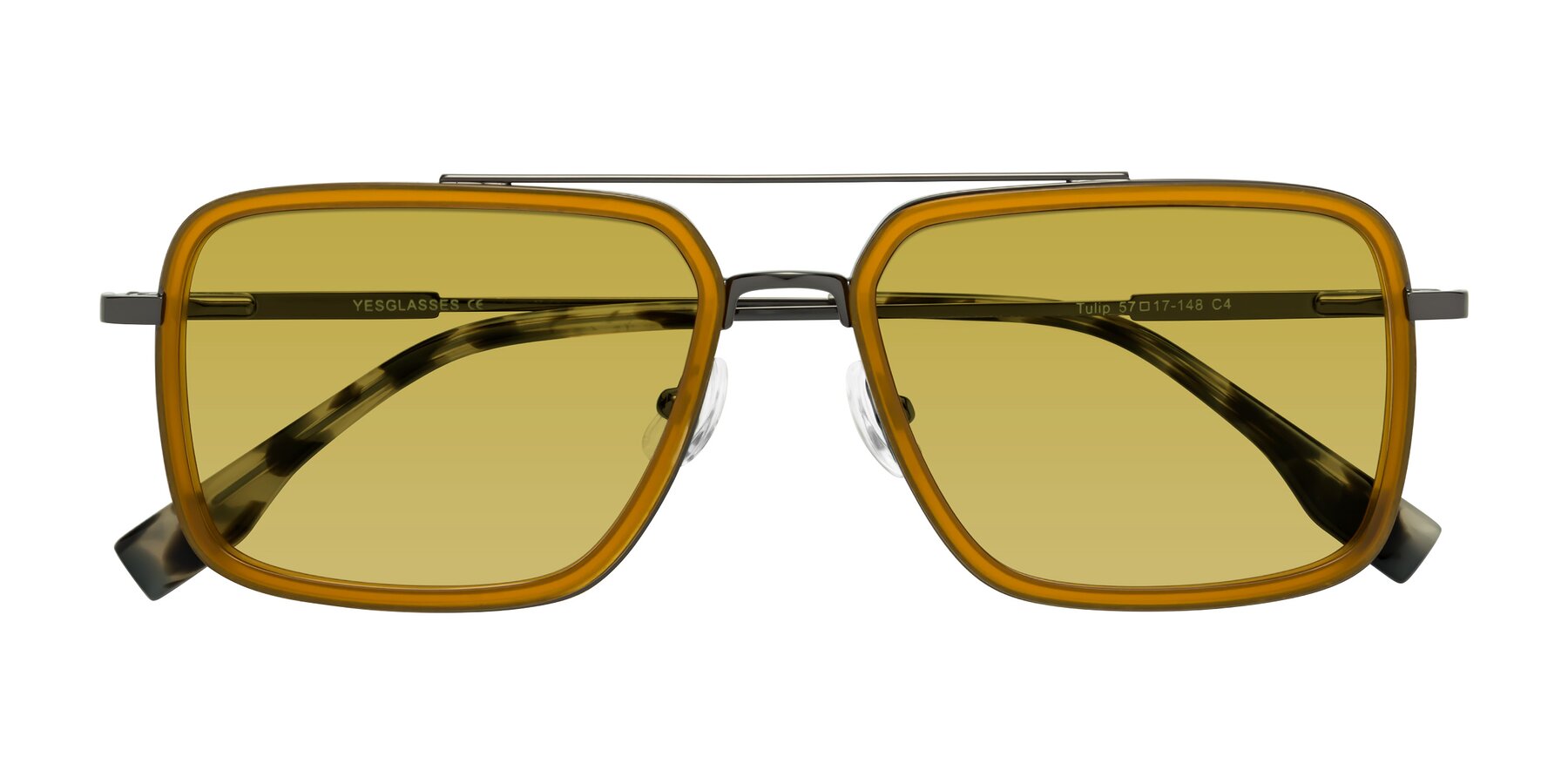 Folded Front of Tulip in Caramel-Gunmetal with Champagne Tinted Lenses