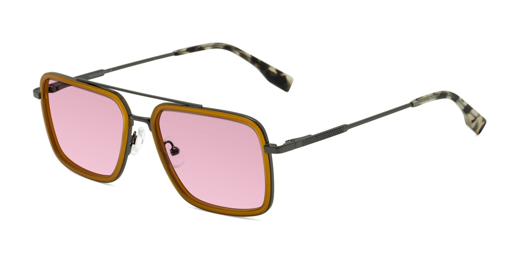 Angle of Tulip in Caramel-Gunmetal with Light Wine Tinted Lenses