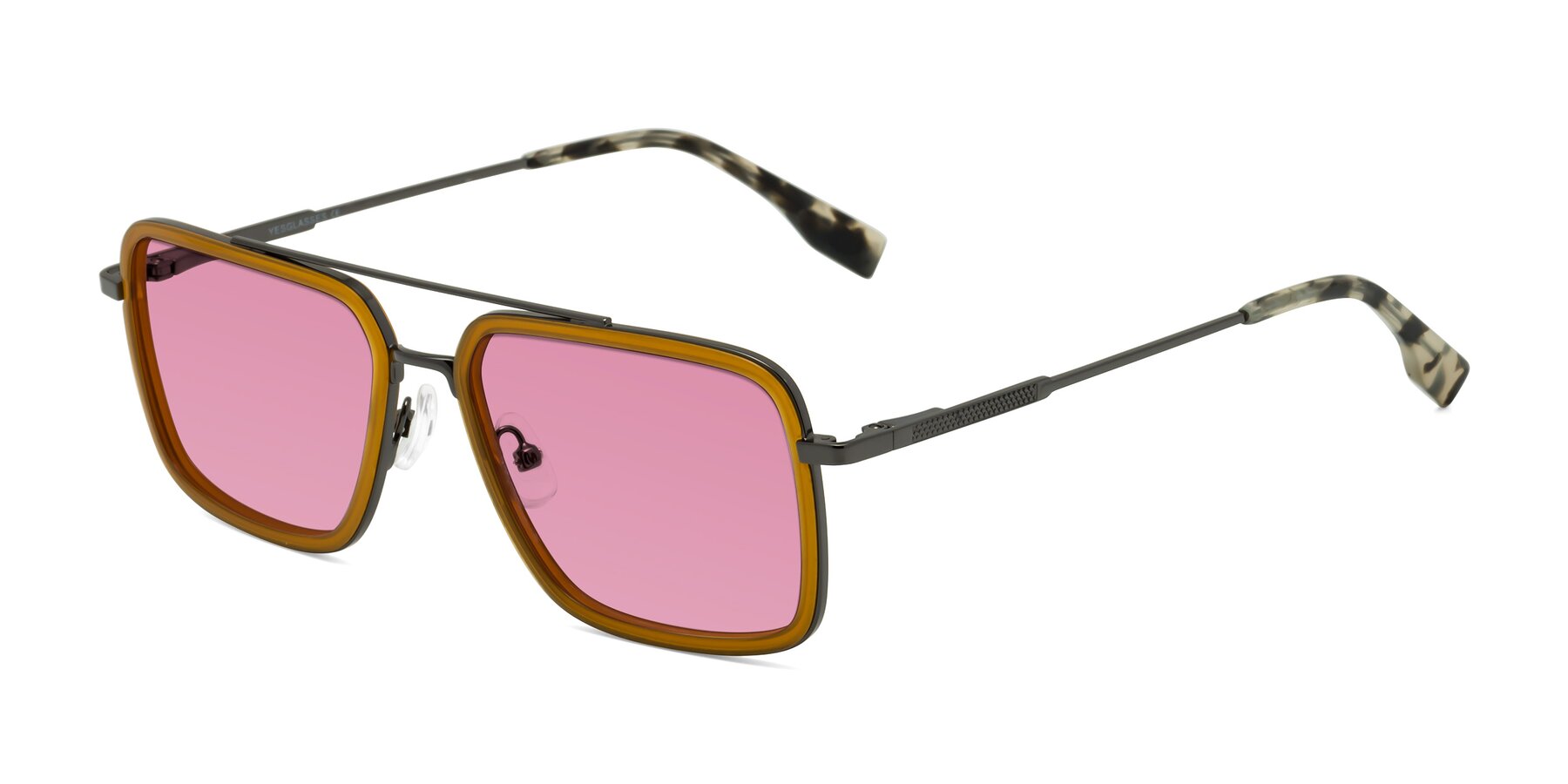 Angle of Tulip in Caramel-Gunmetal with Medium Wine Tinted Lenses