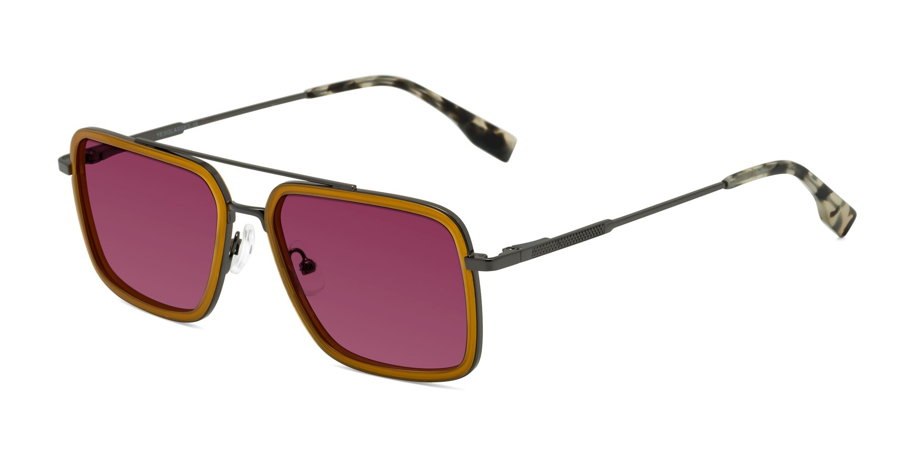 Angle of Tulip in Caramel-Gunmetal with Wine Tinted Lenses