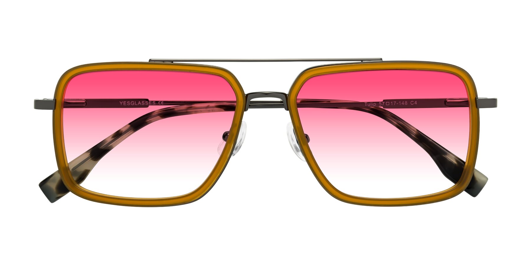 Folded Front of Tulip in Caramel-Gunmetal with Pink Gradient Lenses