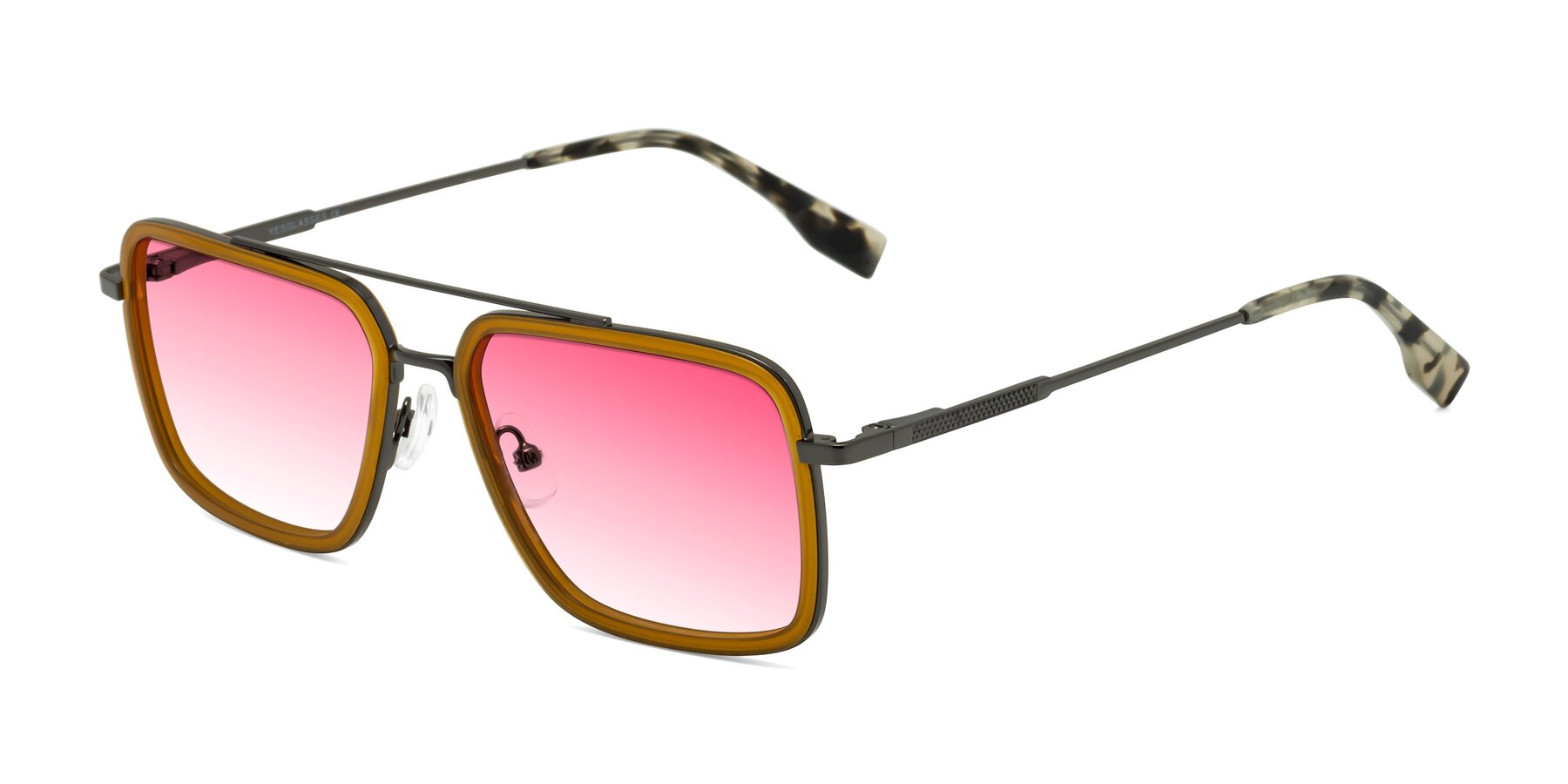 Angle of Tulip in Caramel-Gunmetal with Pink Gradient Lenses