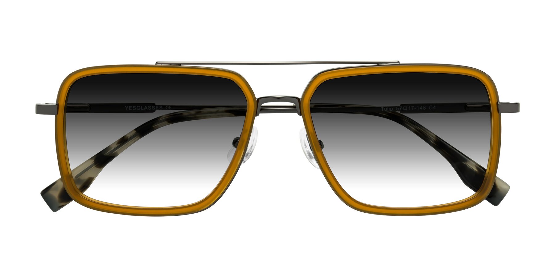 Folded Front of Tulip in Caramel-Gunmetal with Gray Gradient Lenses