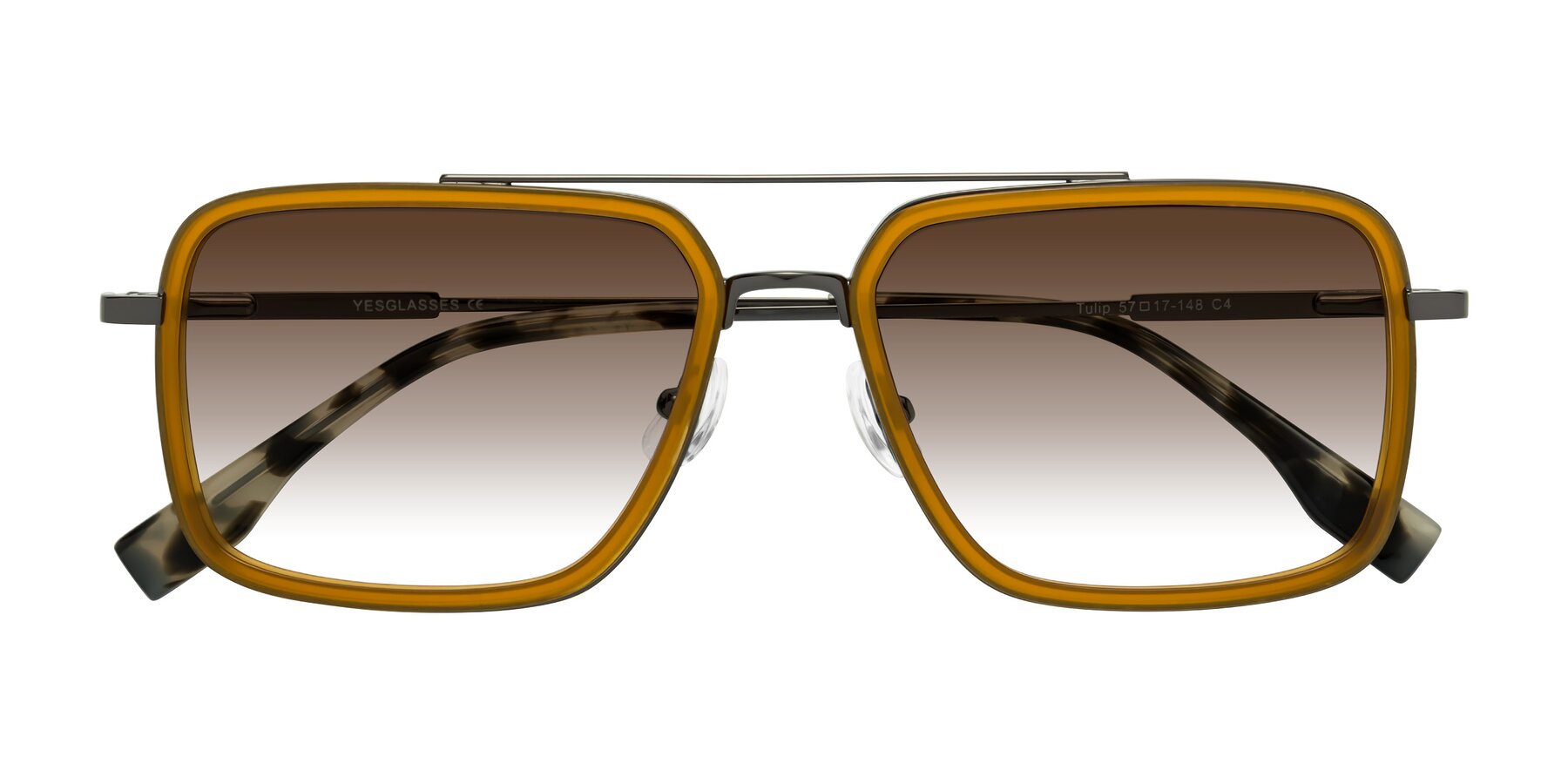 Folded Front of Tulip in Caramel-Gunmetal with Brown Gradient Lenses