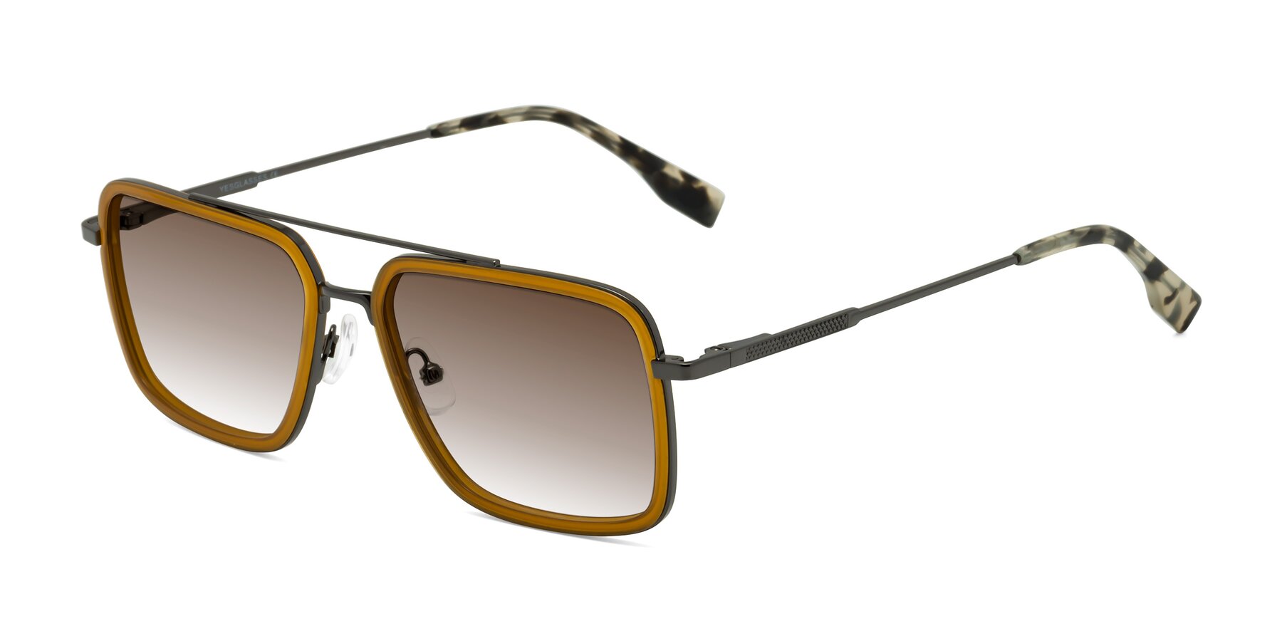 Angle of Tulip in Caramel-Gunmetal with Brown Gradient Lenses