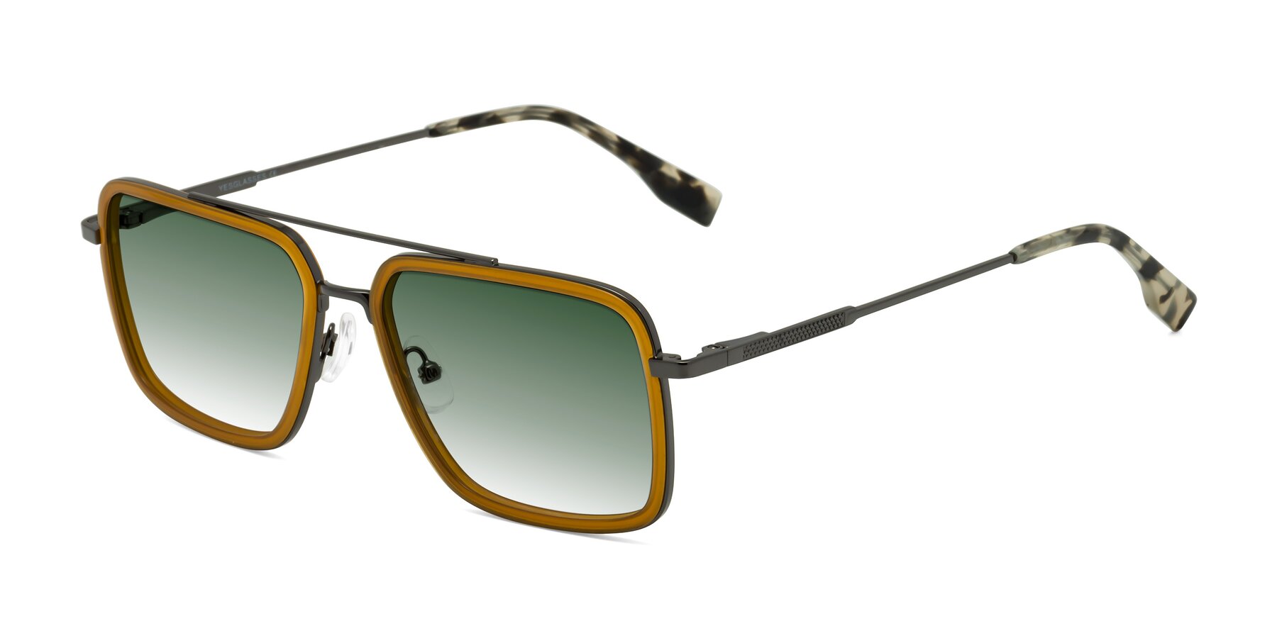 Angle of Tulip in Caramel-Gunmetal with Green Gradient Lenses