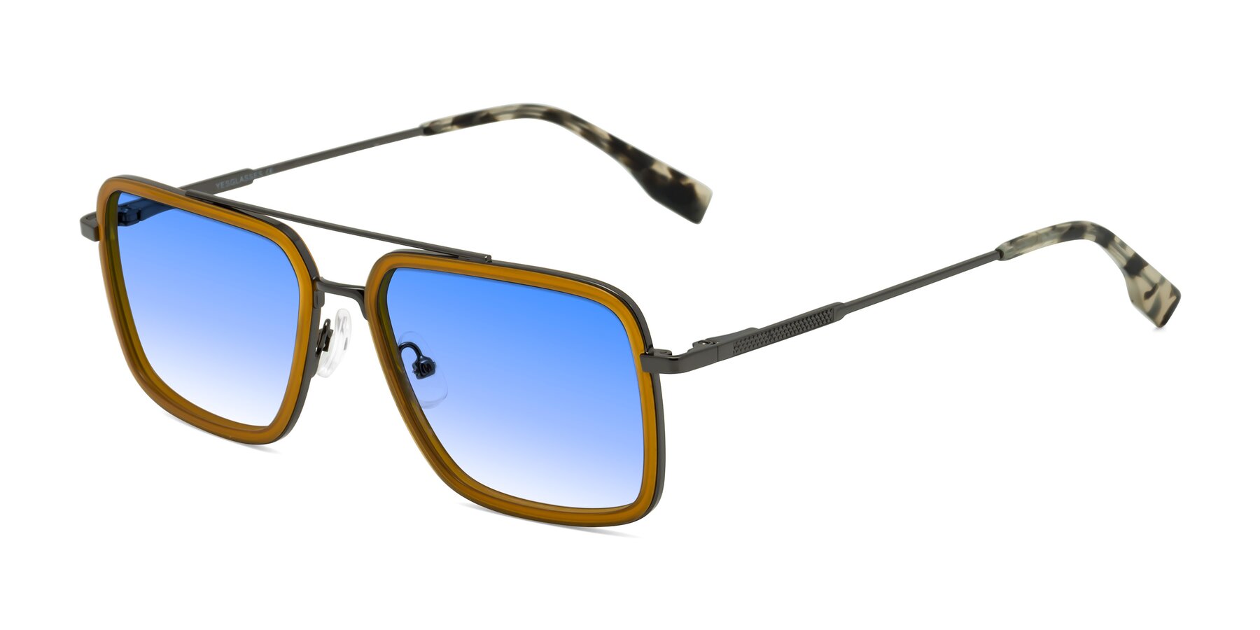 Angle of Tulip in Caramel-Gunmetal with Blue Gradient Lenses