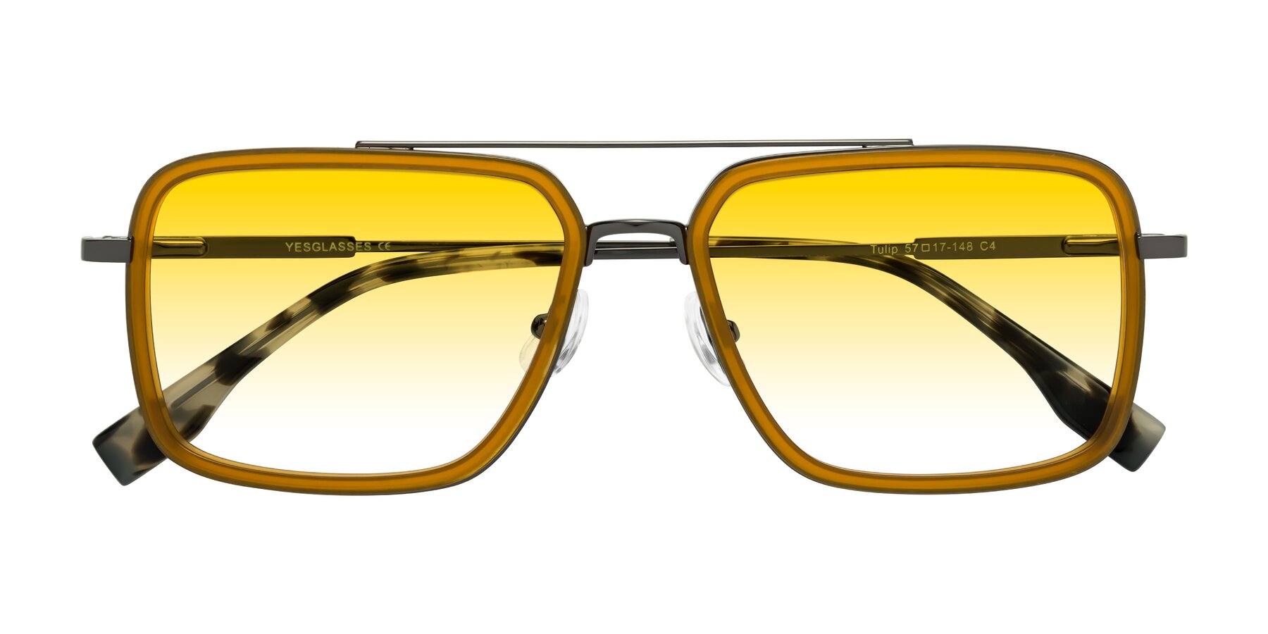 Folded Front of Tulip in Caramel-Gunmetal with Yellow Gradient Lenses