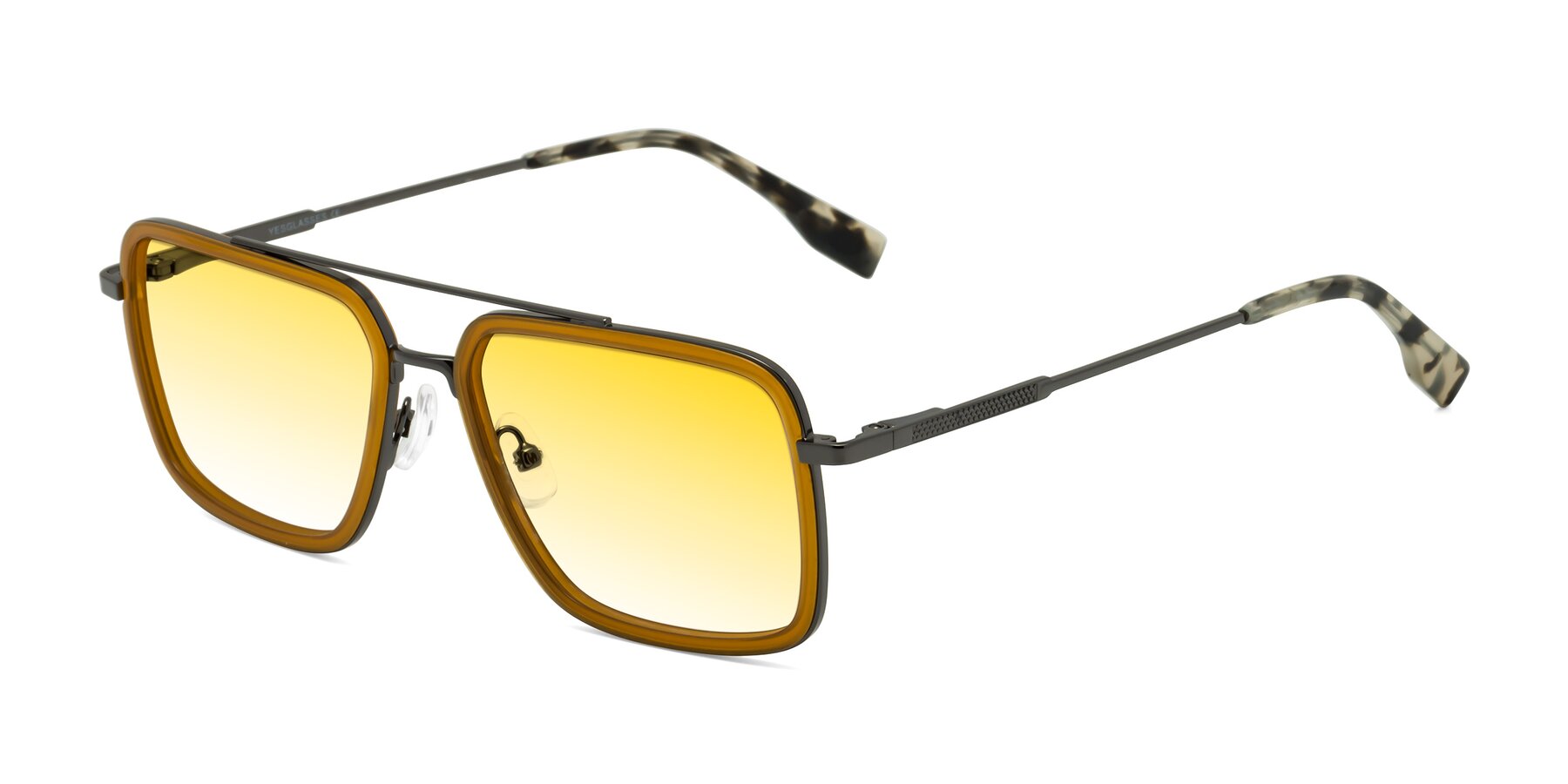 Angle of Tulip in Caramel-Gunmetal with Yellow Gradient Lenses