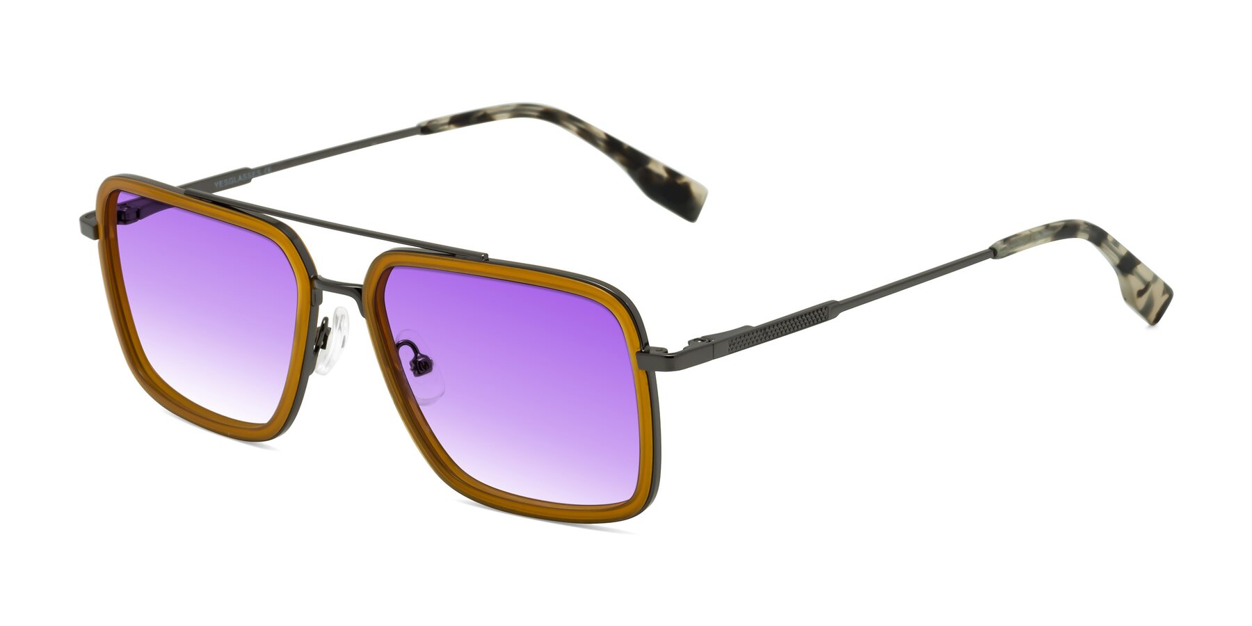 Angle of Tulip in Caramel-Gunmetal with Purple Gradient Lenses