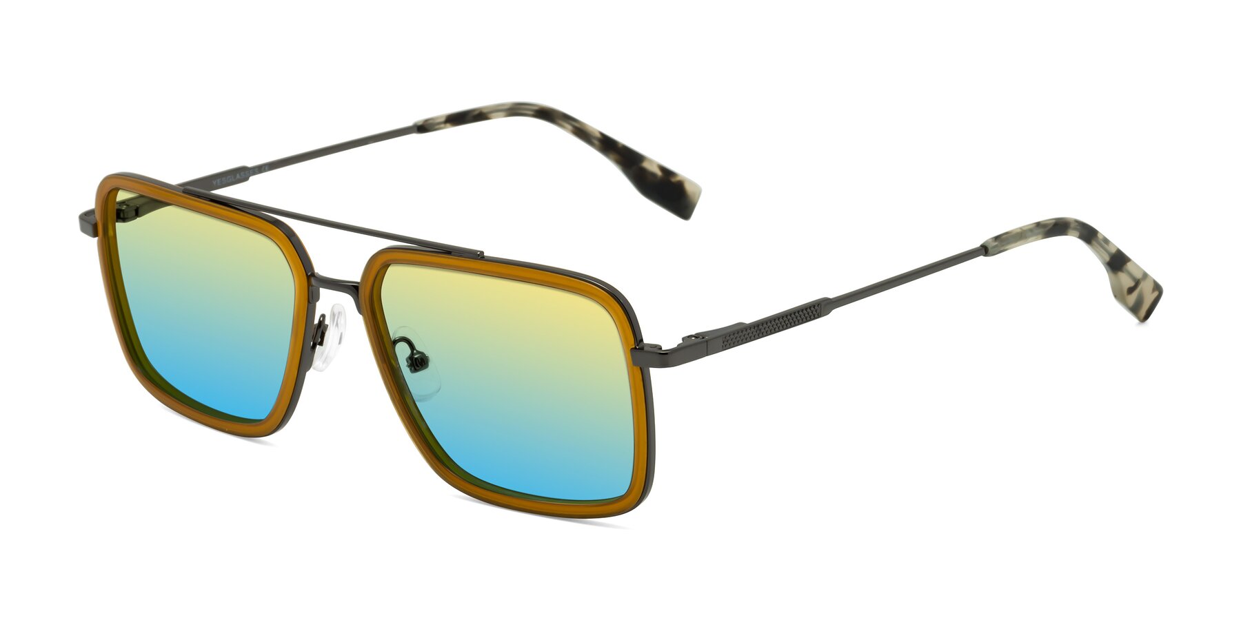 Angle of Tulip in Caramel-Gunmetal with Yellow / Blue Gradient Lenses