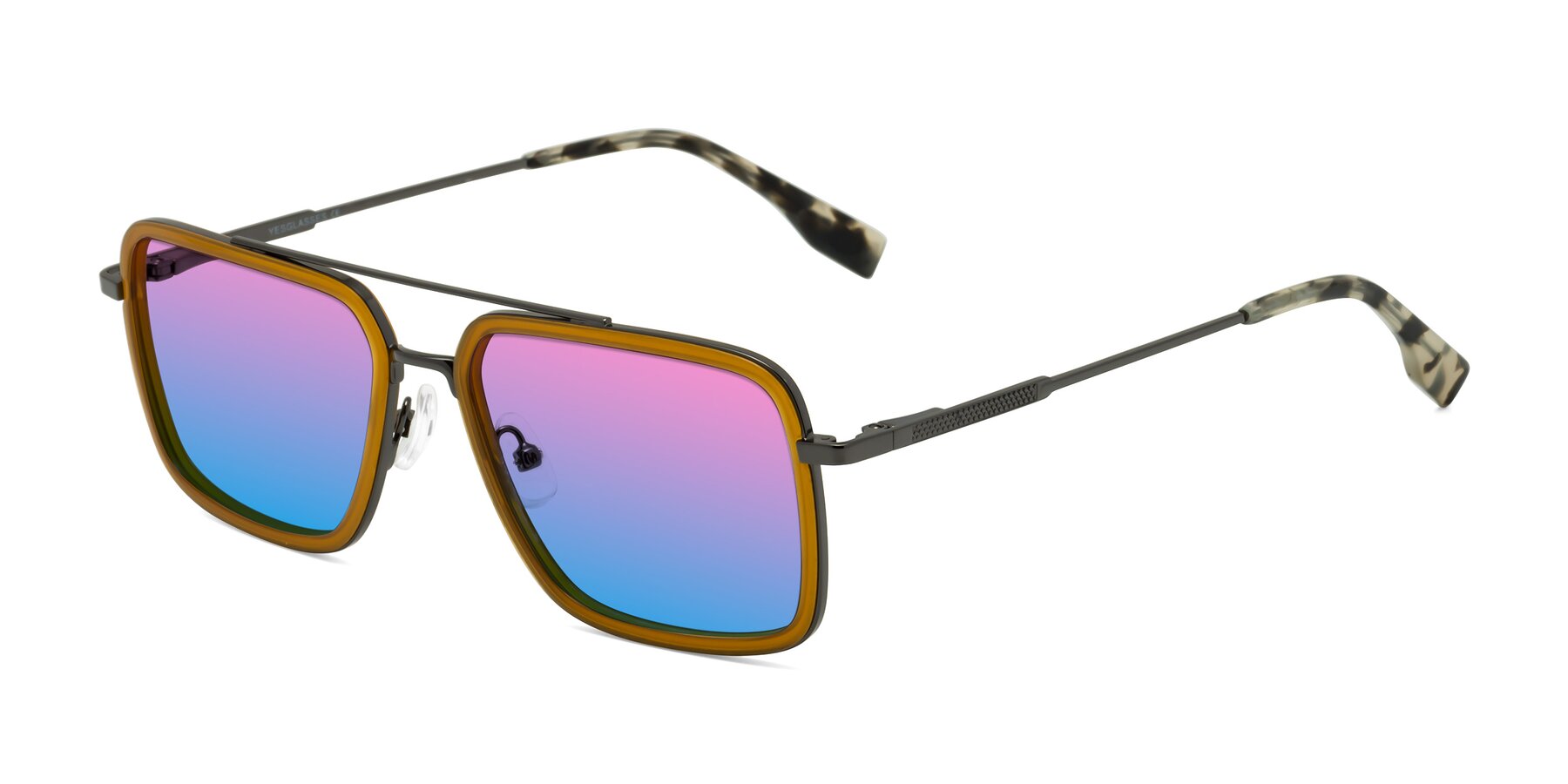 Angle of Tulip in Caramel-Gunmetal with Pink / Blue Gradient Lenses