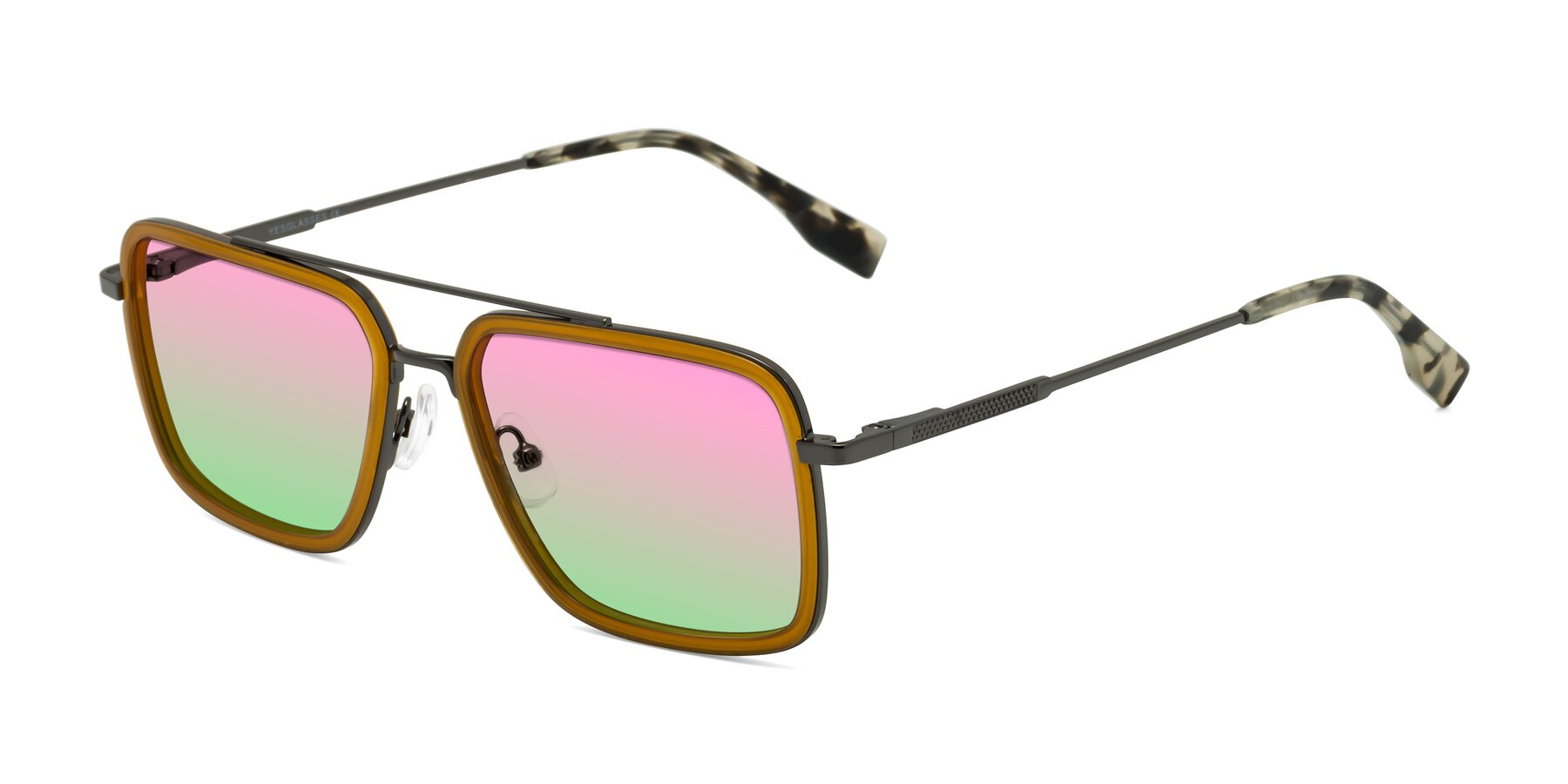 Angle of Tulip in Caramel-Gunmetal with Pink / Green Gradient Lenses