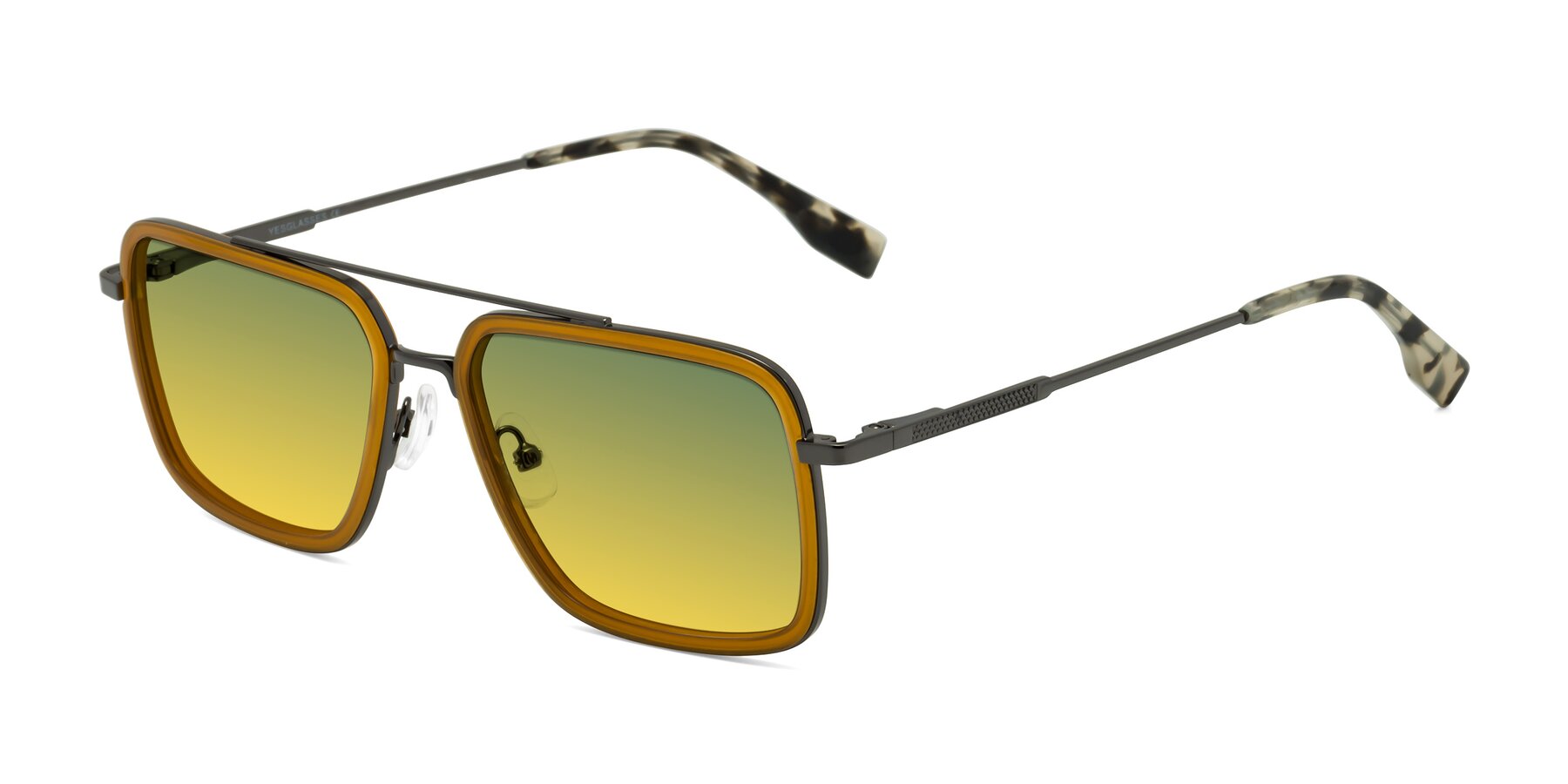 Angle of Tulip in Caramel-Gunmetal with Green / Yellow Gradient Lenses