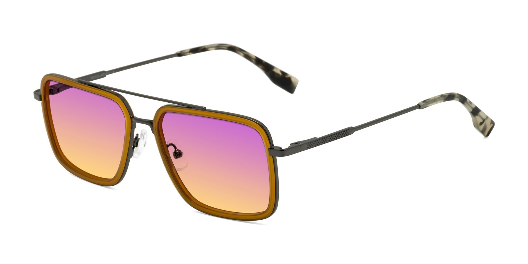 Angle of Tulip in Caramel-Gunmetal with Purple / Yellow Gradient Lenses