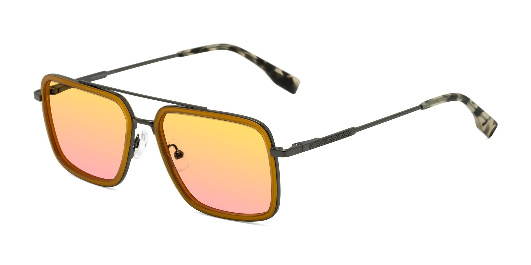 Angle of Tulip in Caramel-Gunmetal with Yellow / Pink Gradient Lenses