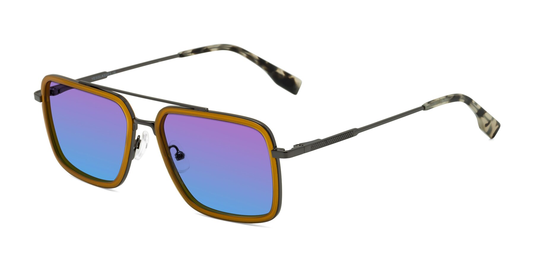 Angle of Tulip in Caramel-Gunmetal with Purple / Blue Gradient Lenses