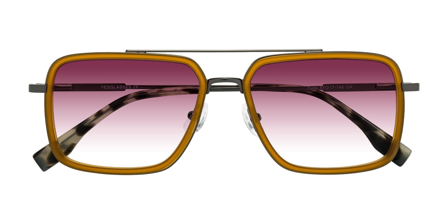 Folded Front of Tulip in Caramel-Gunmetal with Wine Gradient Lenses