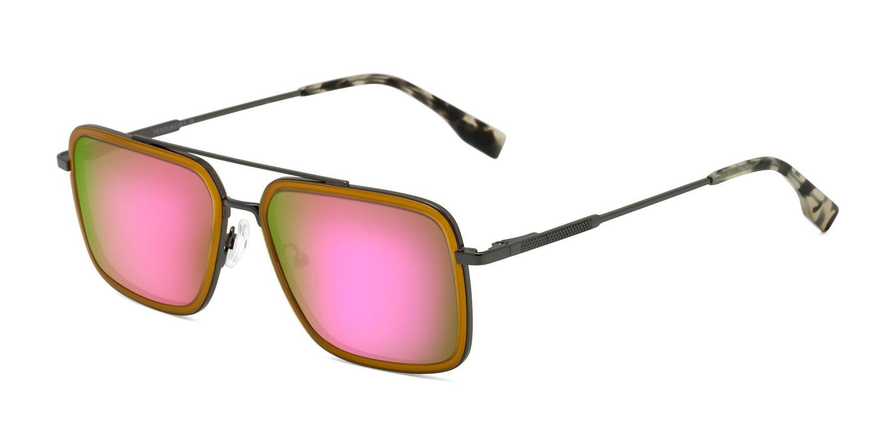 Angle of Tulip in Caramel-Gunmetal with Pink Mirrored Lenses