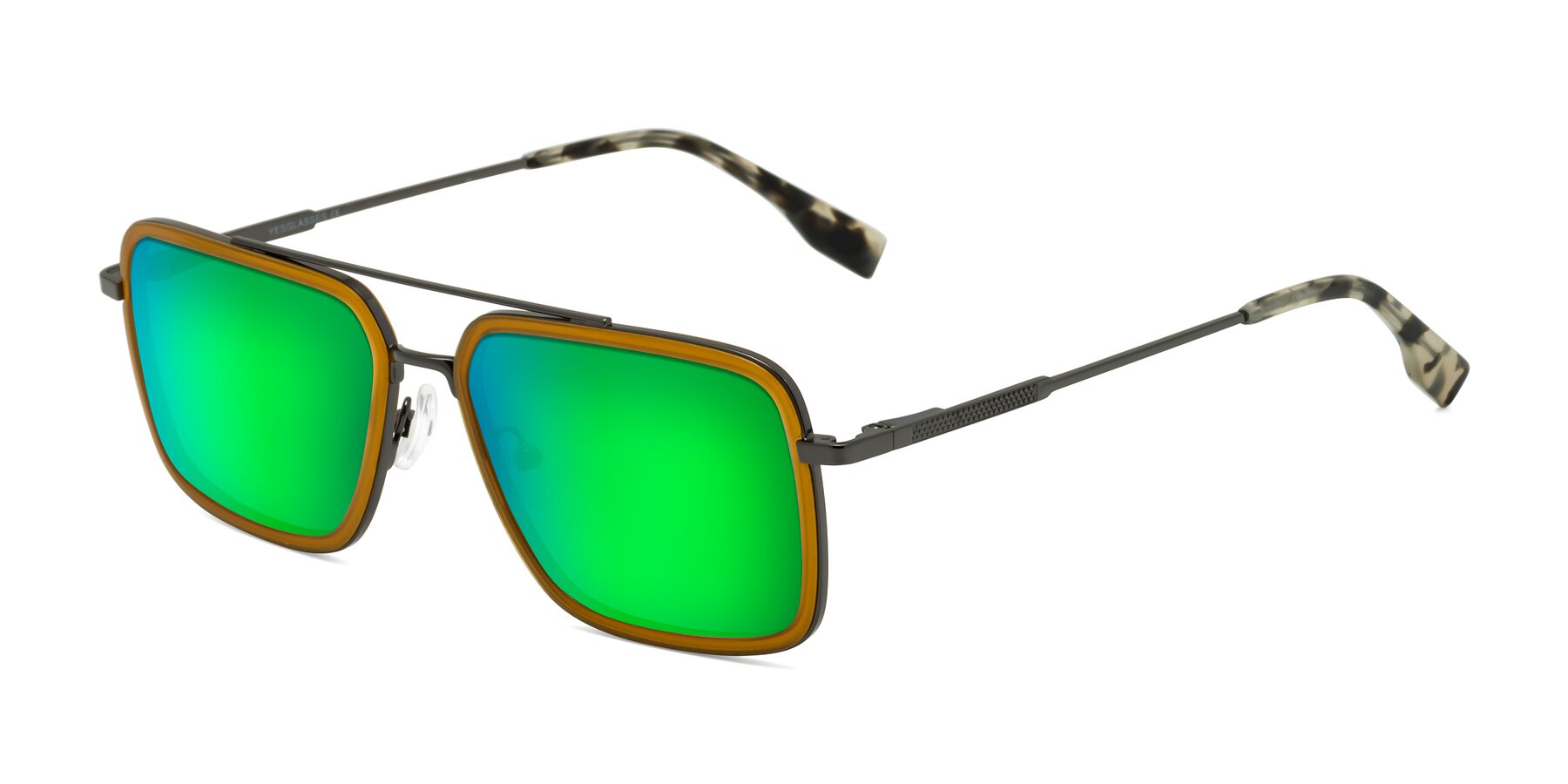 Angle of Tulip in Caramel-Gunmetal with Green Mirrored Lenses