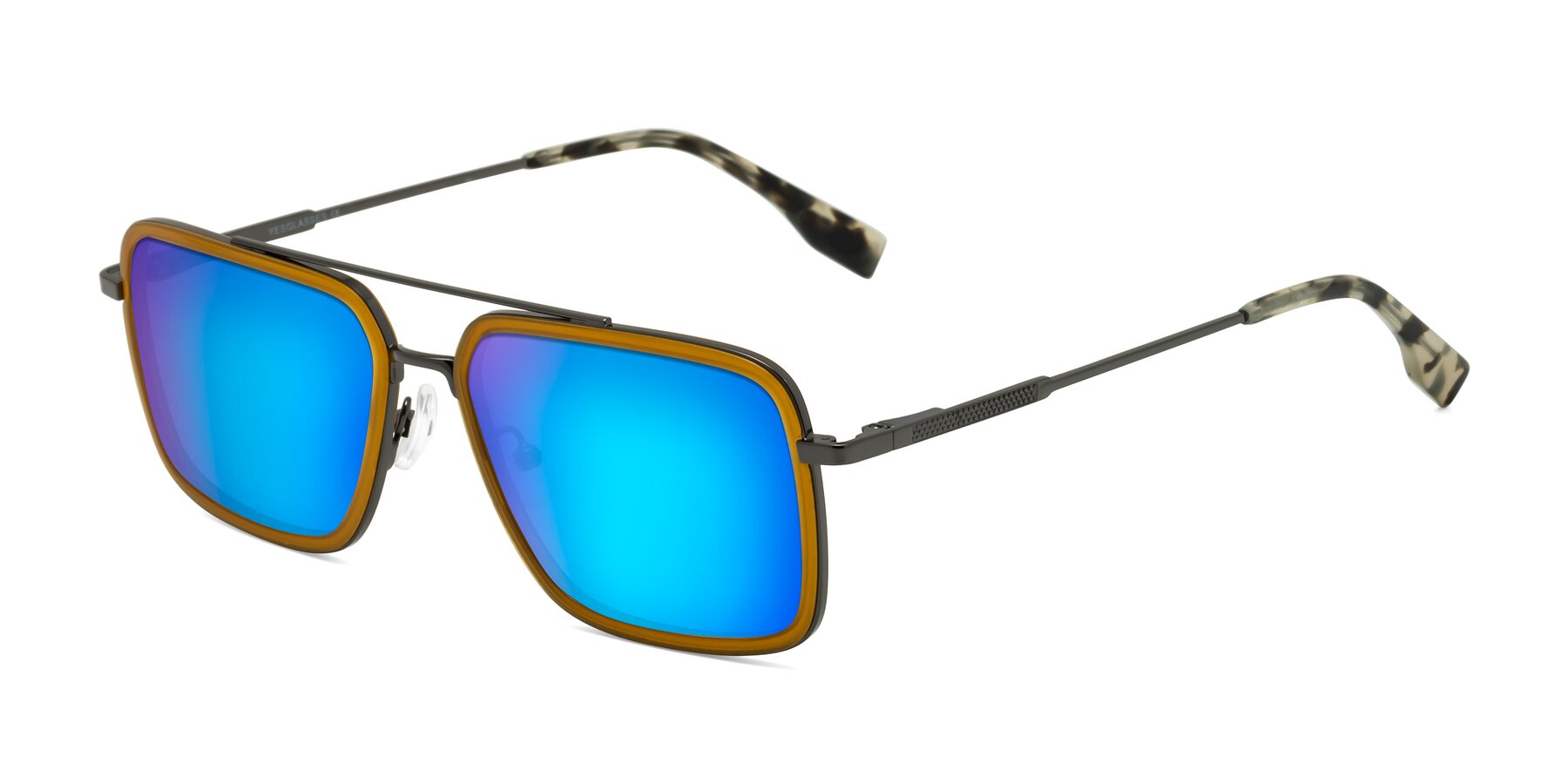 Angle of Tulip in Caramel-Gunmetal with Blue Mirrored Lenses